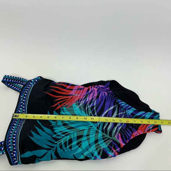 Aqua Green Retro Tropical Leaf Adjustable Strap One Piece Swimsuit Nwt New Small - Picture 15 of 16